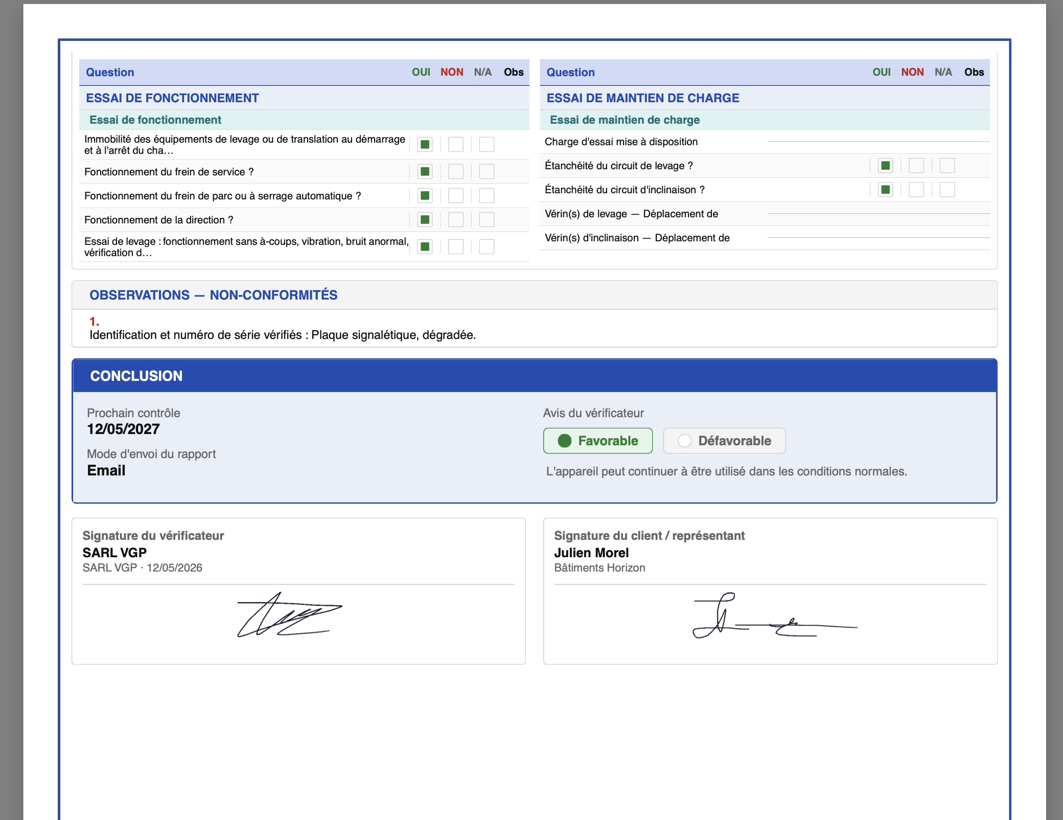 Signature numérique rapport VGP